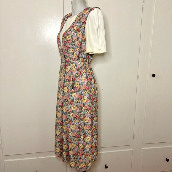 Vintage 80s Floral Cottagecore Short Sleeve Blousey A Line Midi Dress - Picture 4 of 10